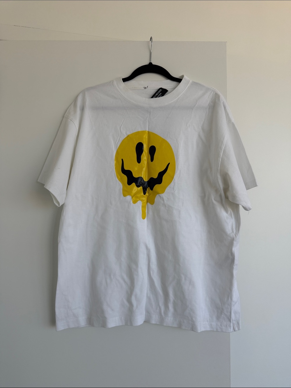 Balenciaga White Tee with Yellow Drip Smile and Black Face